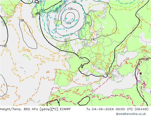 Z500/Yağmur (+YB)/Z850 ECMWF Sa 04.06.2024 00 UTC