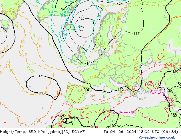 Z500/Rain (+SLP)/Z850 ECMWF вт 04.06.2024 18 UTC