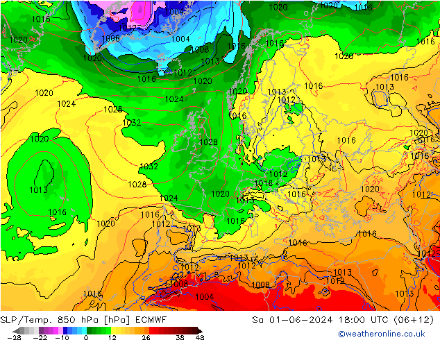 SLP/Temp. 850 hPa ECMWF Sa 01.06.2024 18 UTC