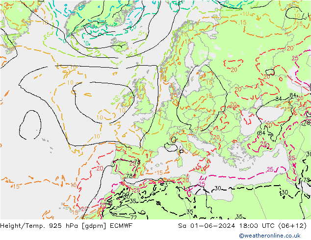 Height/Temp. 925 hPa ECMWF Sáb 01.06.2024 18 UTC