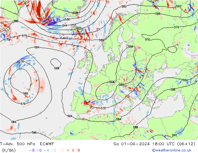 T-Adv. 500 hPa ECMWF So 01.06.2024 18 UTC