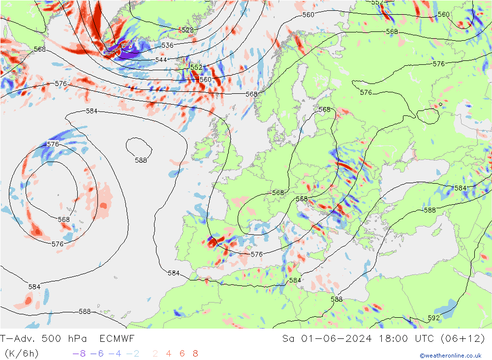 T-Adv. 500 hPa ECMWF Sa 01.06.2024 18 UTC