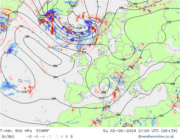 T-Adv. 500 hPa ECMWF Dom 02.06.2024 21 UTC