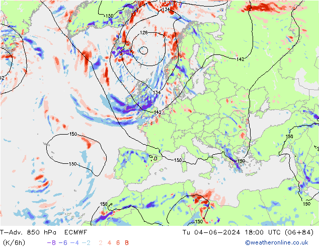 T-Adv. 850 hPa ECMWF mar 04.06.2024 18 UTC