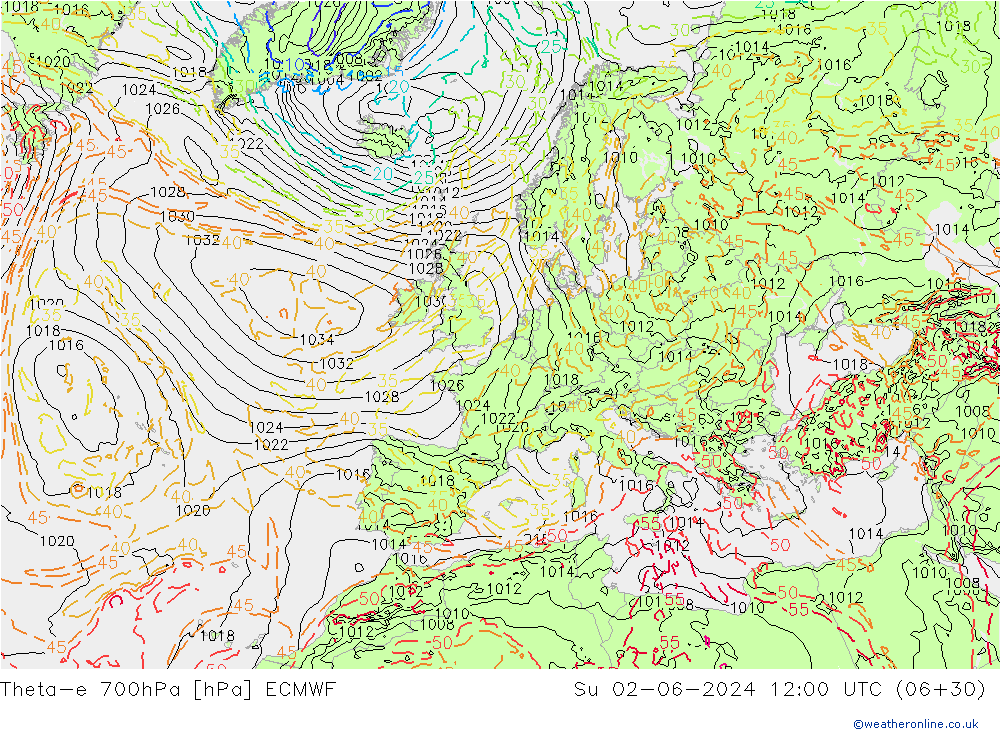 Theta-e 700hPa ECMWF Ne 02.06.2024 12 UTC