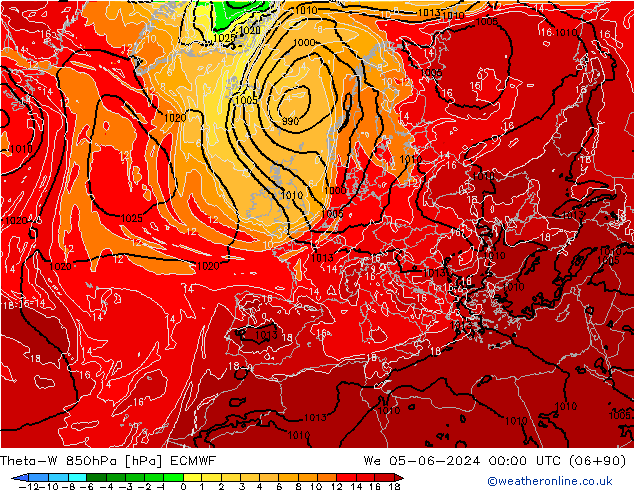 Theta-W 850hPa ECMWF Mi 05.06.2024 00 UTC