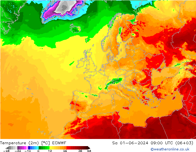 température (2m) ECMWF sam 01.06.2024 09 UTC
