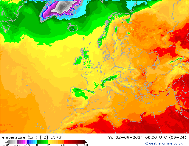 карта температуры ECMWF Вс 02.06.2024 06 UTC