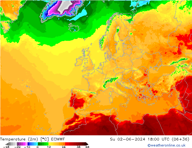 Temperatura (2m) ECMWF Dom 02.06.2024 18 UTC
