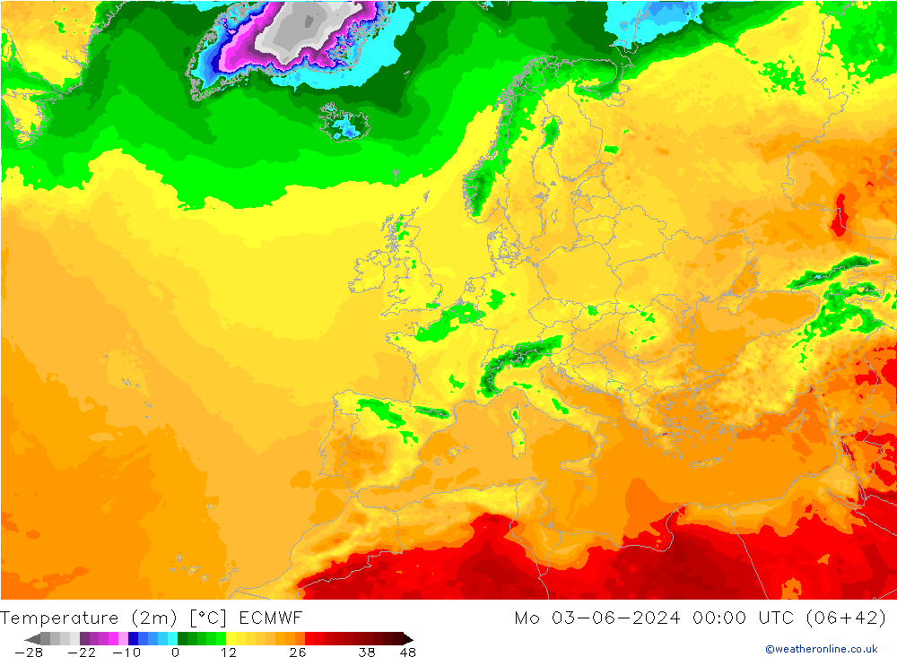 Temperature (2m) ECMWF Mo 03.06.2024 00 UTC