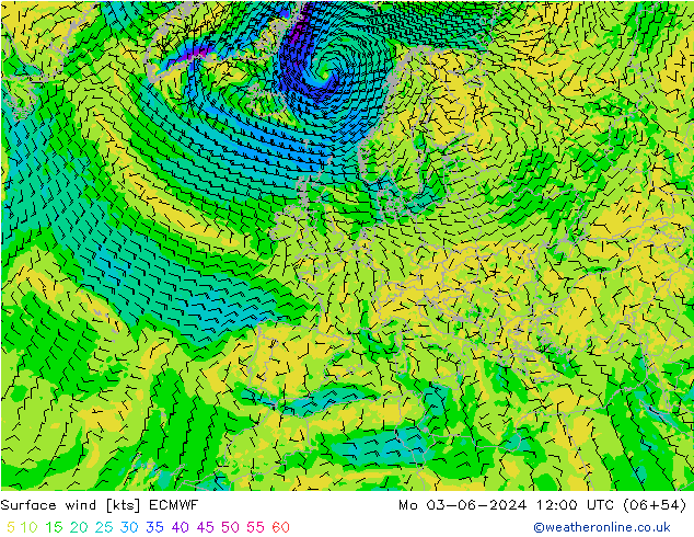 Rüzgar 10 m ECMWF Pzt 03.06.2024 12 UTC