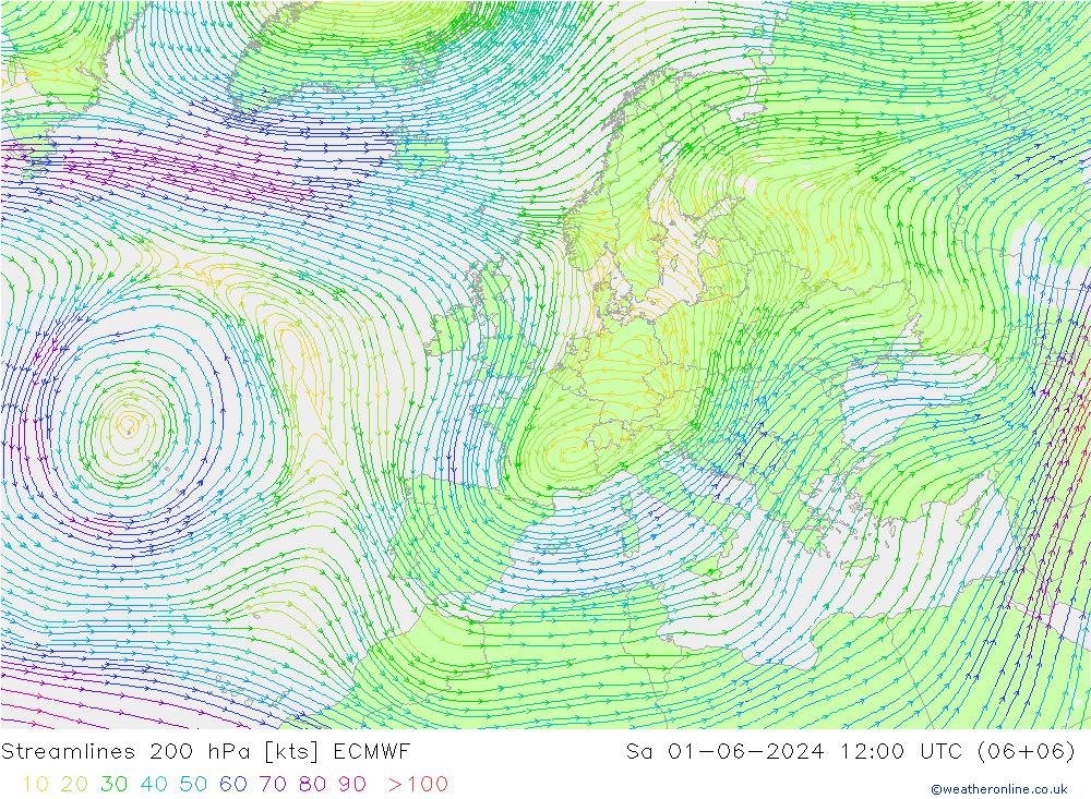 风 200 hPa ECMWF 星期六 01.06.2024 12 UTC