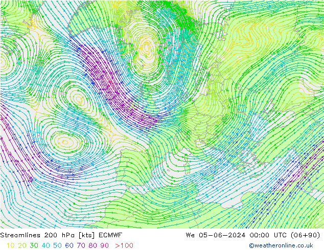 Linea di flusso 200 hPa ECMWF mer 05.06.2024 00 UTC