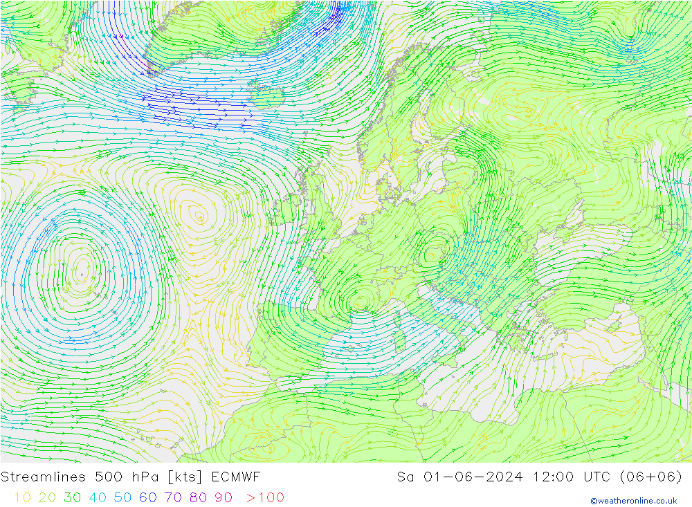 Streamlines 500 hPa ECMWF Sa 01.06.2024 12 UTC