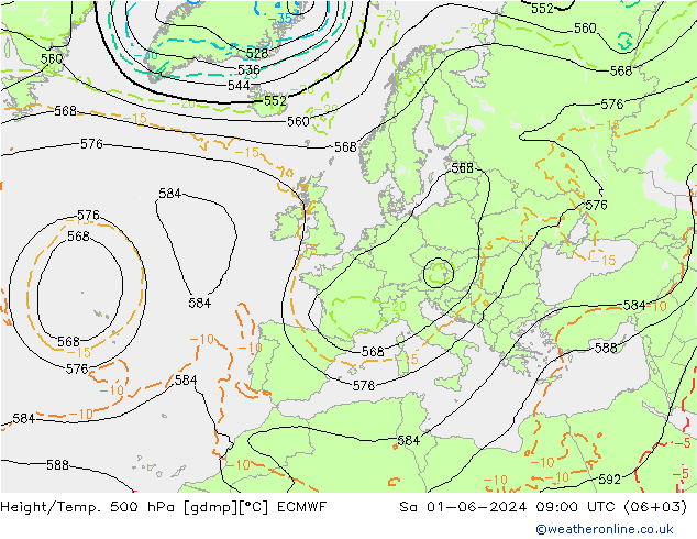 Height/Temp. 500 hPa ECMWF sab 01.06.2024 09 UTC