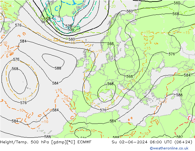 Z500/Rain (+SLP)/Z850 ECMWF dom 02.06.2024 06 UTC