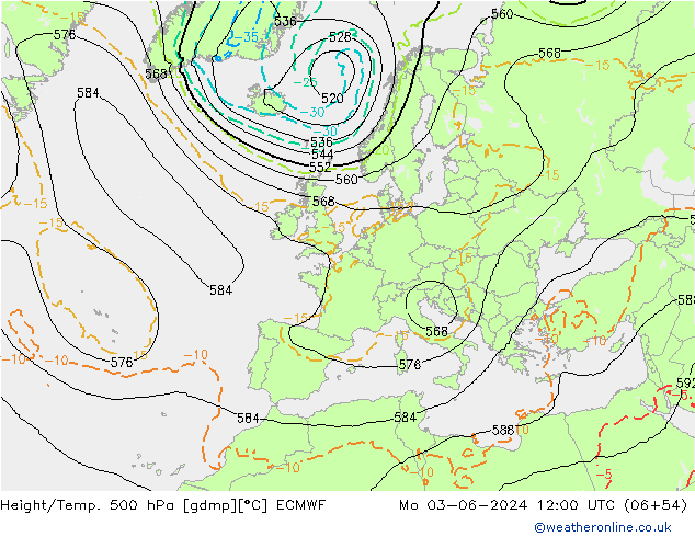 Z500/Rain (+SLP)/Z850 ECMWF  03.06.2024 12 UTC