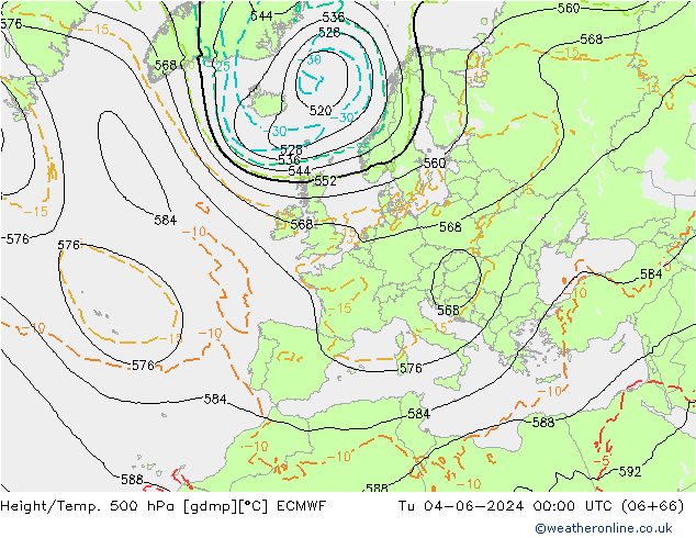 Z500/Yağmur (+YB)/Z850 ECMWF Sa 04.06.2024 00 UTC