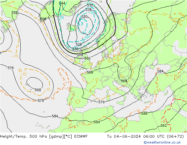 Z500/Rain (+SLP)/Z850 ECMWF Di 04.06.2024 06 UTC