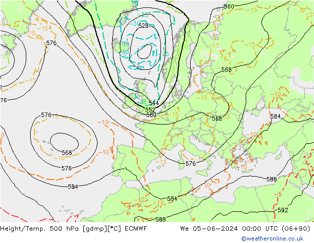 Height/Temp. 500 hPa ECMWF mer 05.06.2024 00 UTC