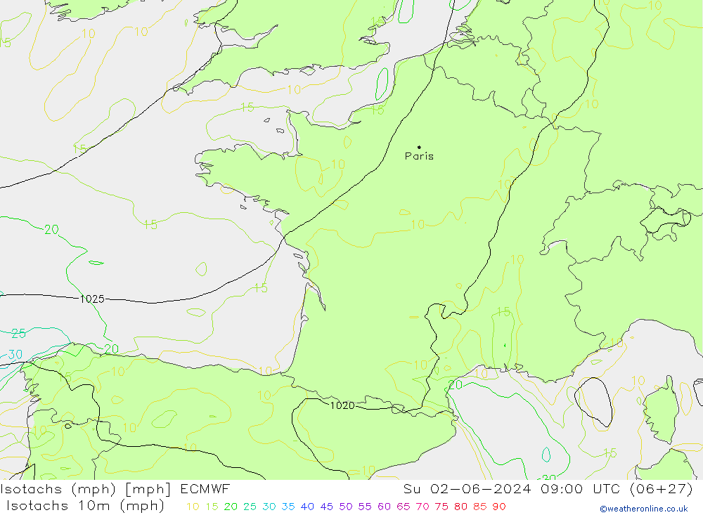 Isotachs (mph) ECMWF Вс 02.06.2024 09 UTC