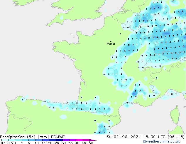 Précipitation (6h) ECMWF dim 02.06.2024 00 UTC