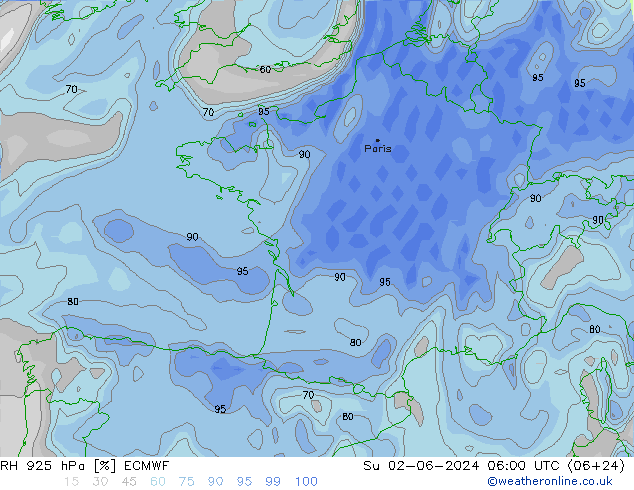 RH 925 hPa ECMWF Ne 02.06.2024 06 UTC