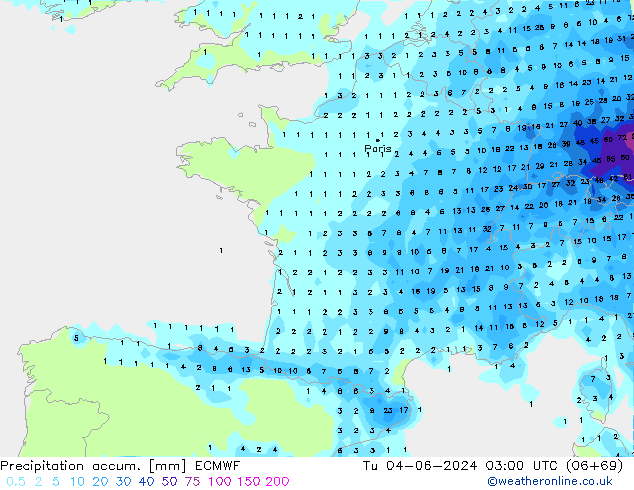 Totale neerslag ECMWF di 04.06.2024 03 UTC