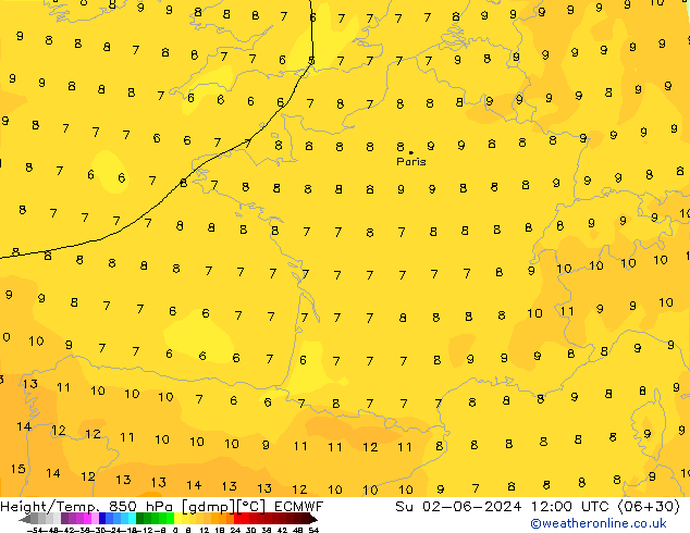 Z500/Rain (+SLP)/Z850 ECMWF dim 02.06.2024 12 UTC