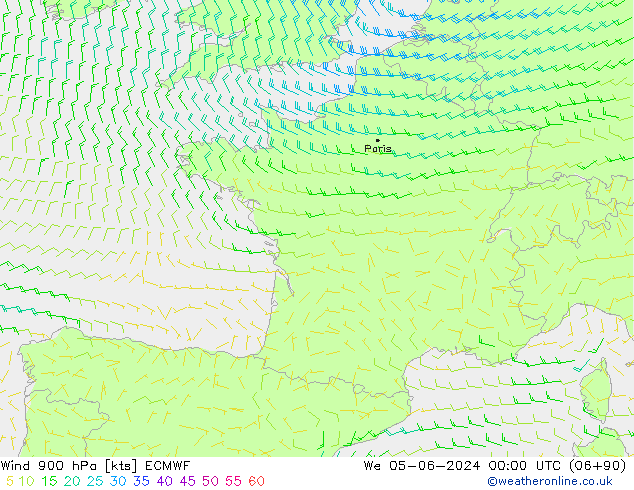 Wind 900 hPa ECMWF We 05.06.2024 00 UTC