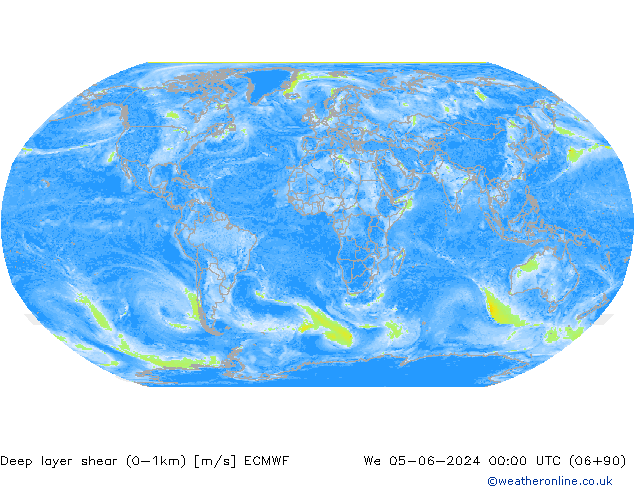 Deep layer shear (0-1km) ECMWF St 05.06.2024 00 UTC