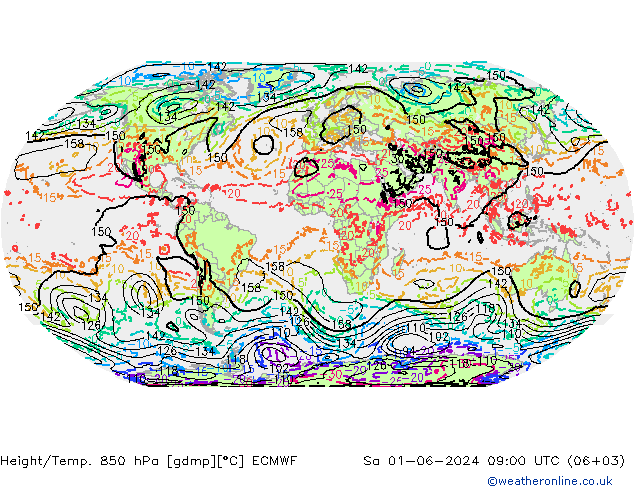Height/Temp. 850 hPa ECMWF so. 01.06.2024 09 UTC