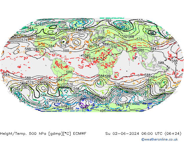 Z500/Rain (+SLP)/Z850 ECMWF Вс 02.06.2024 06 UTC