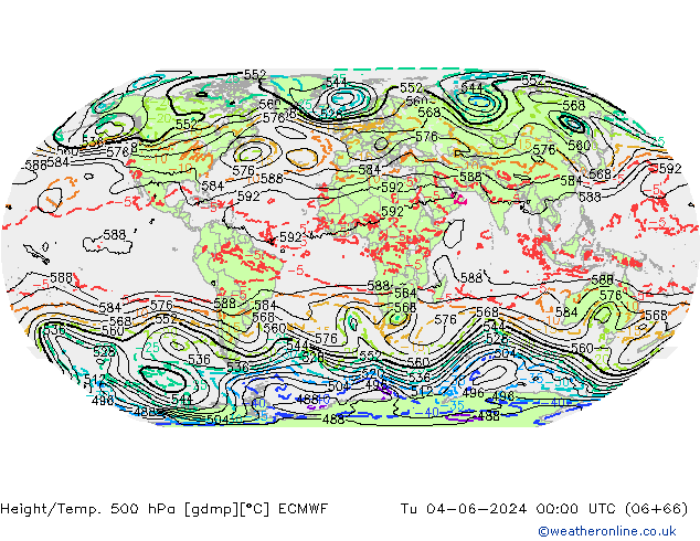 Height/Temp. 500 hPa ECMWF Tu 04.06.2024 00 UTC