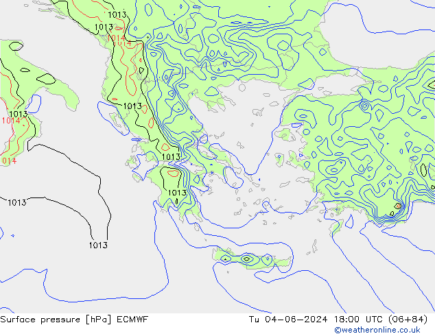 Surface pressure ECMWF Tu 04.06.2024 18 UTC