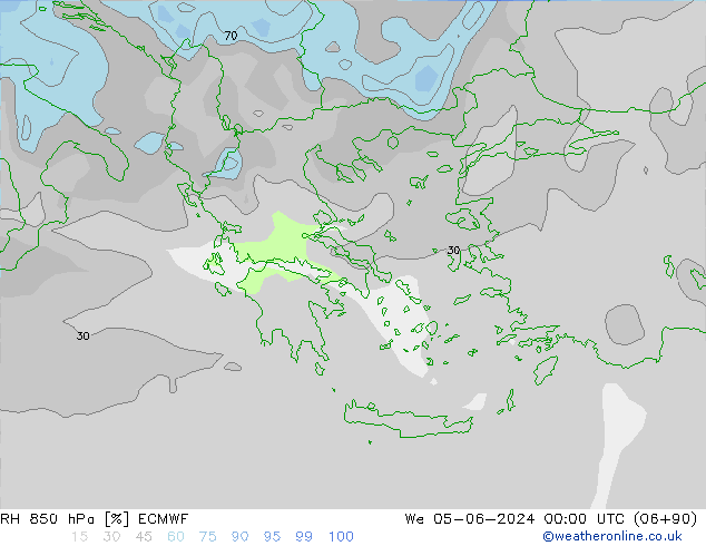 RH 850 hPa ECMWF Qua 05.06.2024 00 UTC