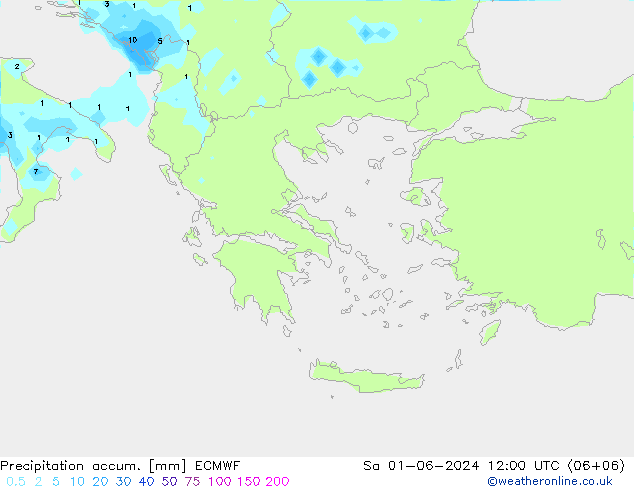 Precipitation accum. ECMWF Sa 01.06.2024 12 UTC