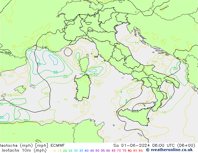 Isotachen (mph) ECMWF za 01.06.2024 06 UTC