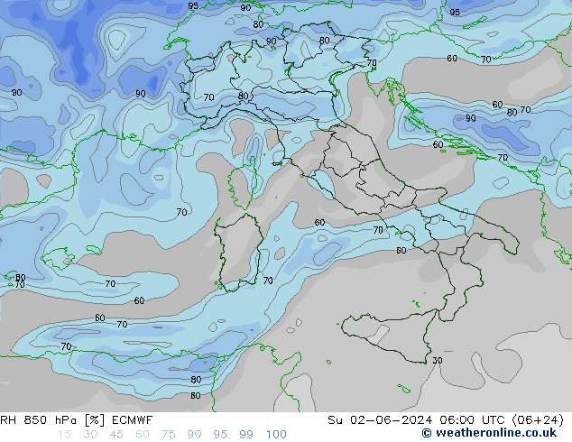 RV 850 hPa ECMWF zo 02.06.2024 06 UTC