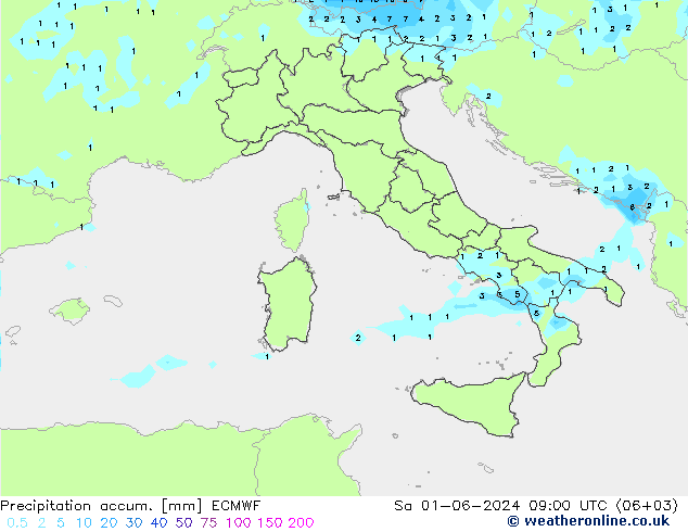 Precipitation accum. ECMWF so. 01.06.2024 09 UTC