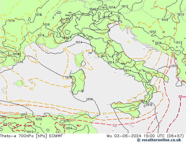 Theta-e 700гПа ECMWF пн 03.06.2024 15 UTC