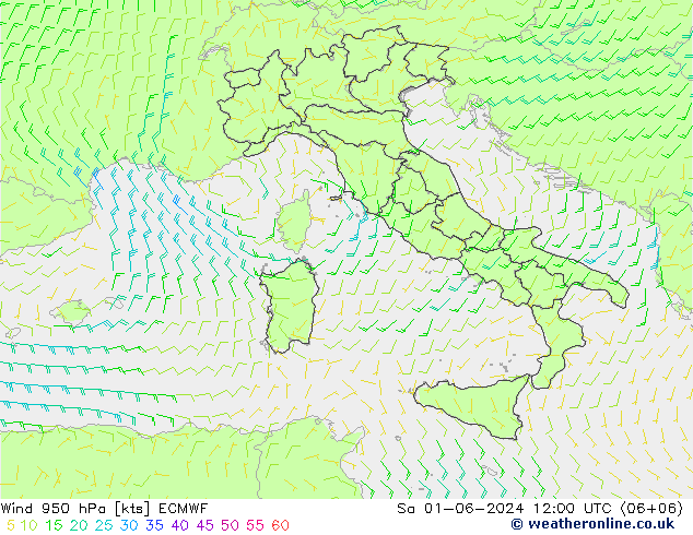 Rüzgar 950 hPa ECMWF Cts 01.06.2024 12 UTC