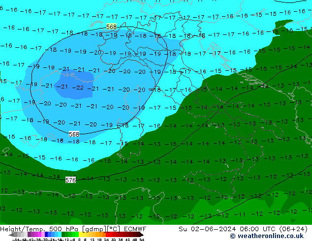 Yükseklik/Sıc. 500 hPa ECMWF Paz 02.06.2024 06 UTC