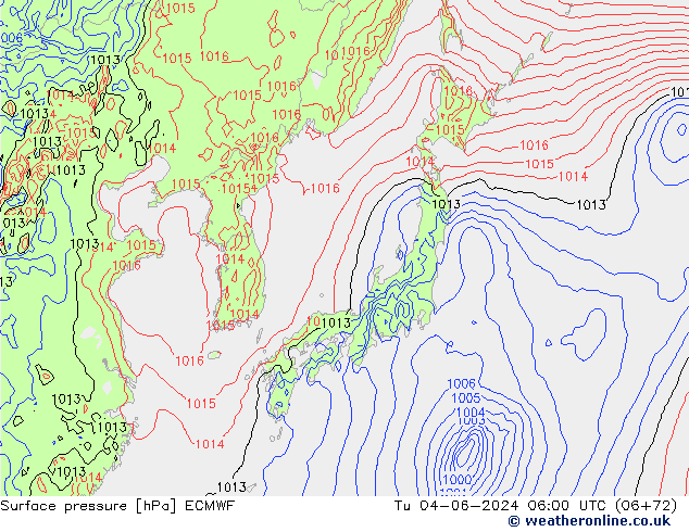 Surface pressure ECMWF Tu 04.06.2024 06 UTC