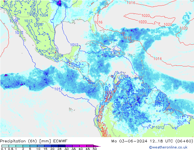 Precipitation (6h) ECMWF Po 03.06.2024 18 UTC