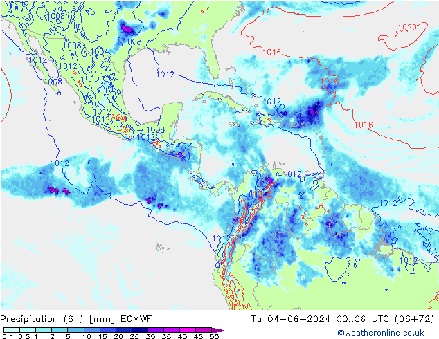 Precipitation (6h) ECMWF Tu 04.06.2024 06 UTC