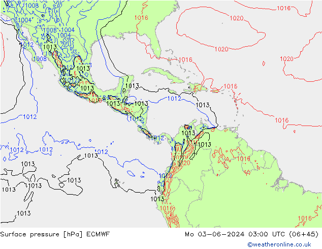Atmosférický tlak ECMWF Po 03.06.2024 03 UTC
