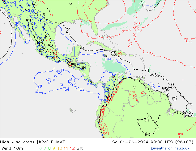 High wind areas ECMWF Sa 01.06.2024 09 UTC