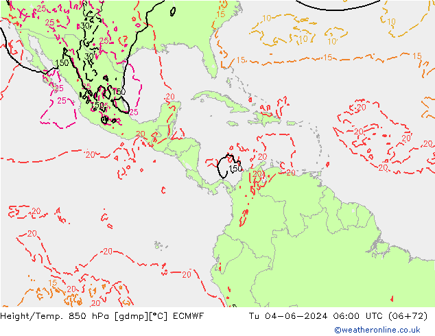 Height/Temp. 850 hPa ECMWF Tu 04.06.2024 06 UTC