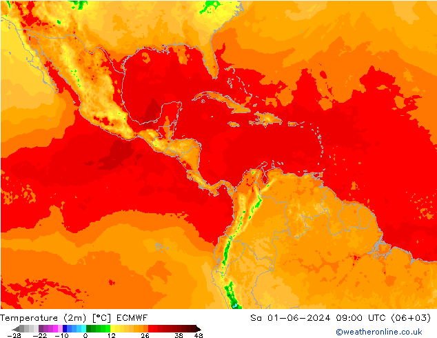 Temperatura (2m) ECMWF sab 01.06.2024 09 UTC